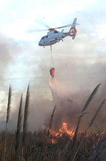 13/04/2008: Prefectura participa en la extinci�n del fuego en la isla.  El helic�ptero de Prefectura trabajando intensamente en el incendio en la isla. 